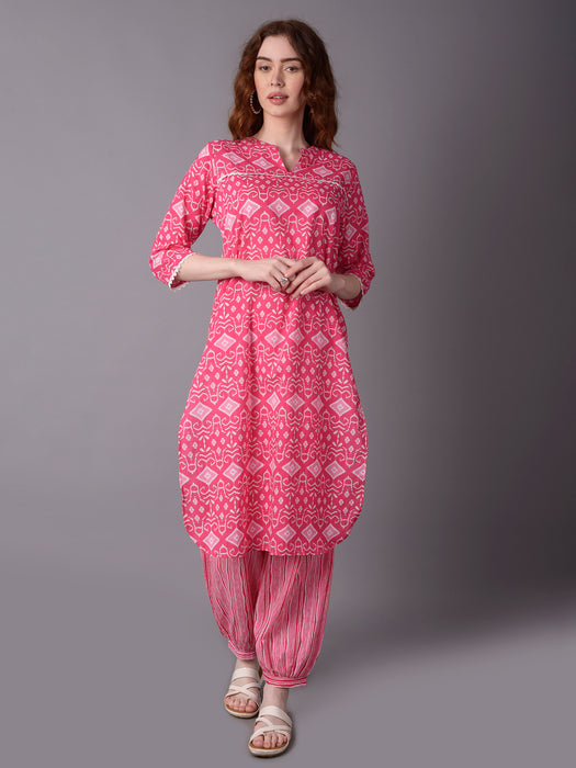 Plus Size Floral Printed Pure Cotton Straight Kurta & Harem Pants With –  Yufta Store